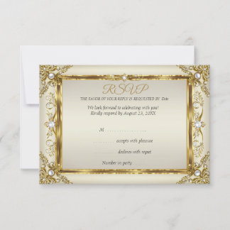 UAWG Elegant Gold Cream Pearl Damask Geburtstag Einladung
