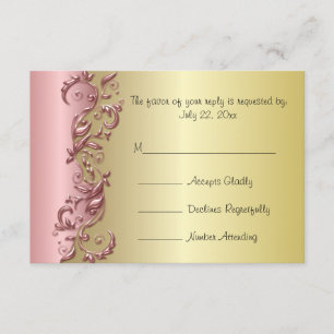 UAWG Elegant Pink Mauve & Gold Florid Wedding RSVP Karte