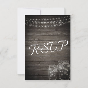 UAWG Elegant Rustic Mason Jar Lights RSVP Karte