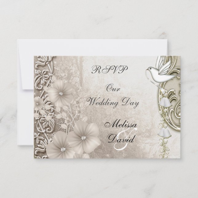 UAWG Elegant Vintage Wedding Sepia White Dove RSVP Karte (Vorderseite)