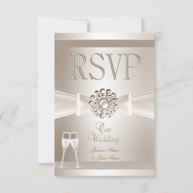 UAWG Elegant Wedding Damask Creme White Champagne RSVP Karte (Vorderseite)