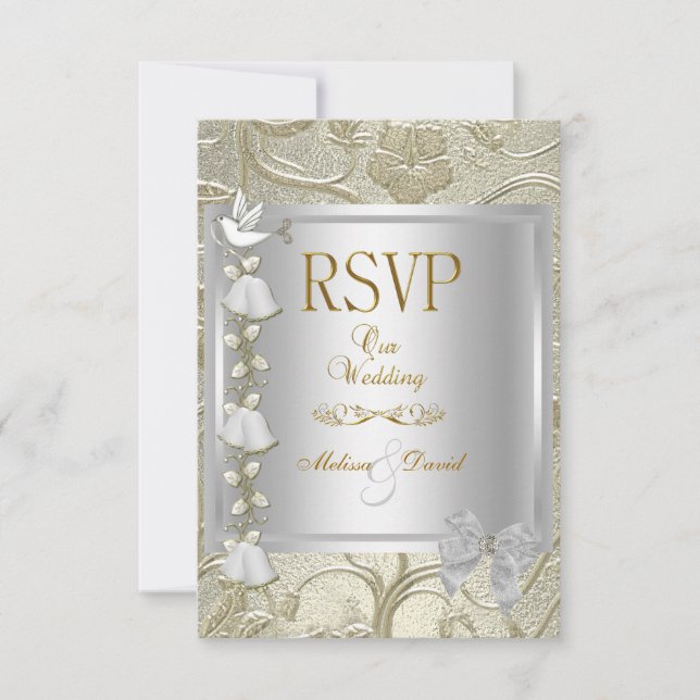 UAWG Elegant Wedding Gold Silver White Dove Damask RSVP Karte (Vorderseite)