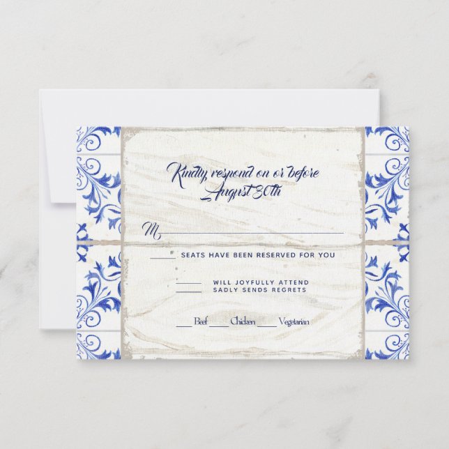 UAWG Farmhouse Farm Lapis Blue White Wood Rustic RSVP Karte (Vorderseite)