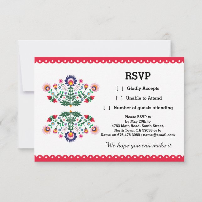 UAWG Fiesta Mexican Print Card Red Wedding Party RSVP Karte (Vorderseite)