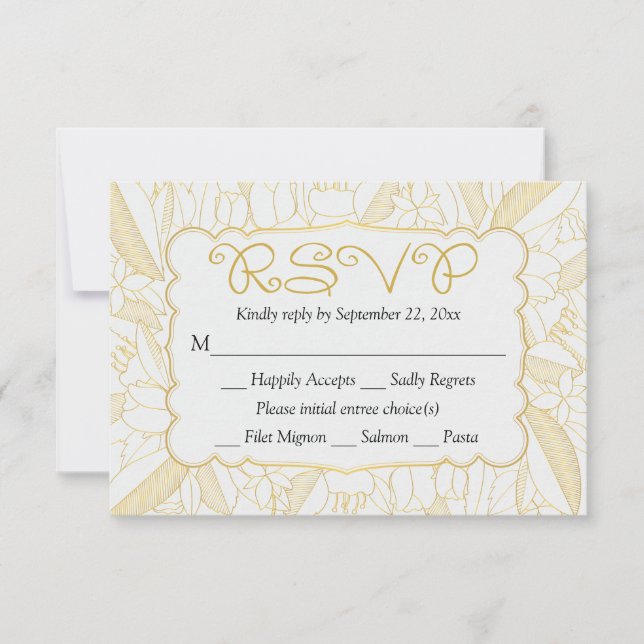 UAWG Floral Gold & White Blätter & Blume - Menü RSVP Karte (Vorderseite)