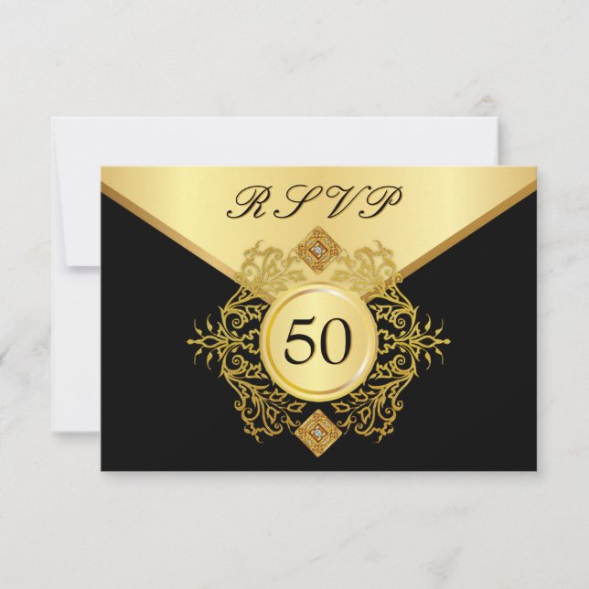 UAWG Formal Gold Black 50. Geburtstag Jubiläum RSVP Karte (Vorderseite)