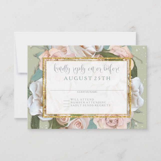 UAWG French Floral Wreath Blush Pink Roses RSVP Karte (Vorderseite)