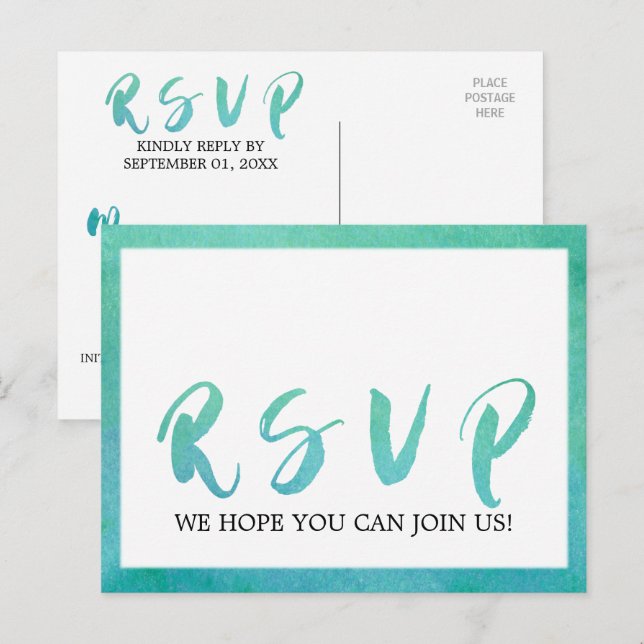 UAwg für Aquarellkalligraphie Beach Einladungspostkarte (Vorne/Hinten)