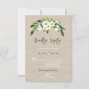 UAwg für die Handschrift von White Floral Burlap RSVP Karte