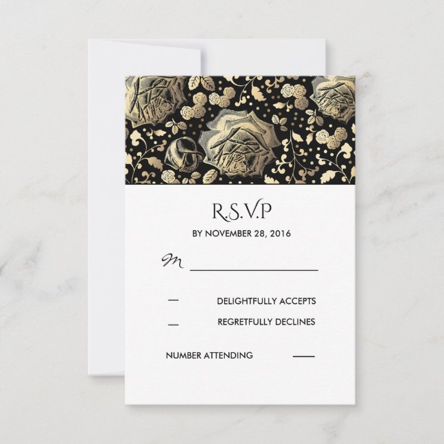UAwg für Hochzeiten in Schwarz und Gold RSVP Karte (Vorderseite)