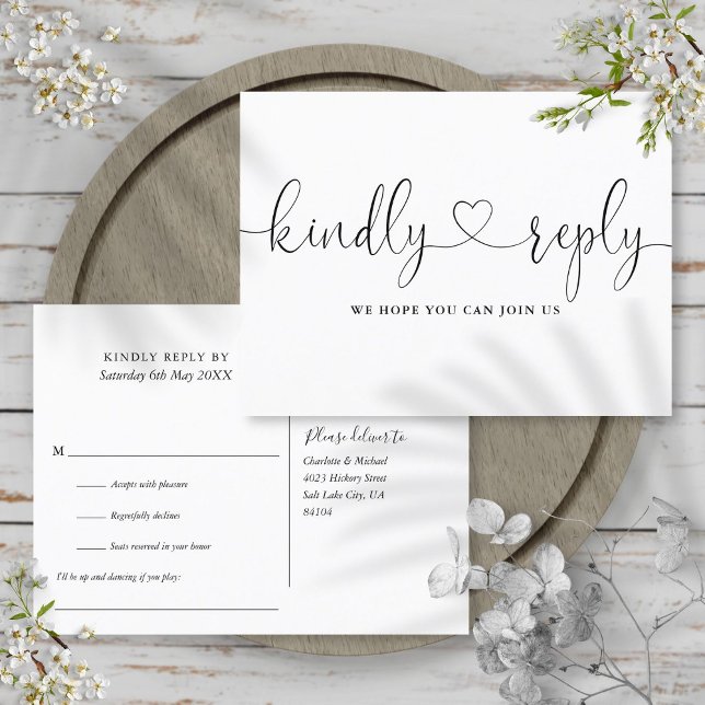 UAwg für Song mit schwarzem und weißem Herz Einladungspostkarte (Black And White Heart Script Song Request RSVP Invitation Postcard)