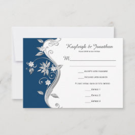 UAWG für verzierte Navy Blue White Silver Blume RSVP Karte