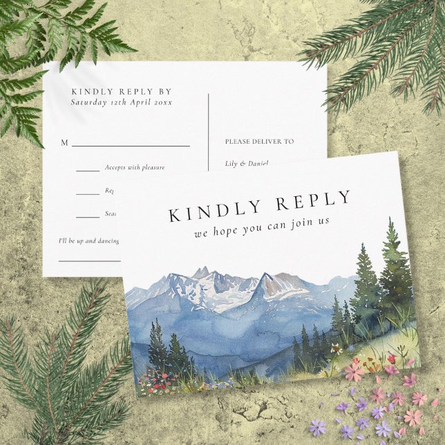 UAwg für Wasserfarben Einladungspostkarte (Watercolor Mountain Song Request RSVP Postcard)