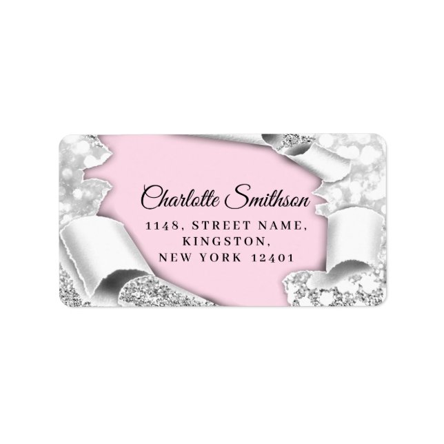 UAWG Glitzer Sweet 16. 15. Pink Silver Adressaufkleber (Vorne)