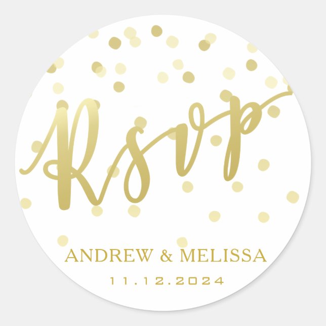 UAWG Gold Brush Script & Confetti Wedding Sticker (Vorderseite)