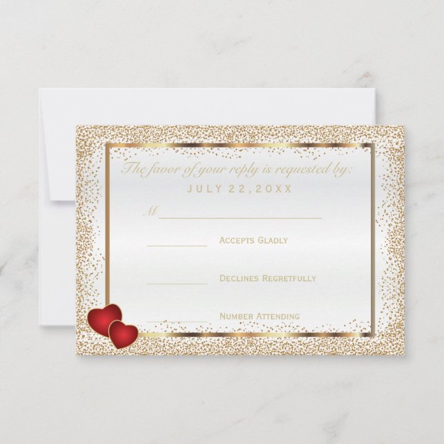 UAWG Gold Confetti und White Satin RSVP Karte (Vorderseite)