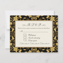 UAWG Gold Floral Damask Glitzer Feierliche Hochzei RSVP Karte