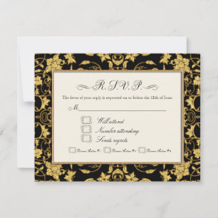 UAWG Gold Floral Damask Glitzer Feierliche Hochzei RSVP Karte