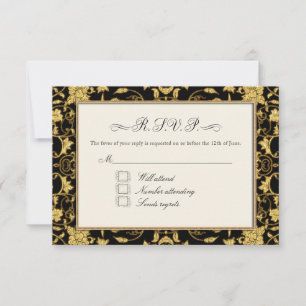 UAWG Gold Floral Damask Imitate Glitzer Hochzeit RSVP Karte