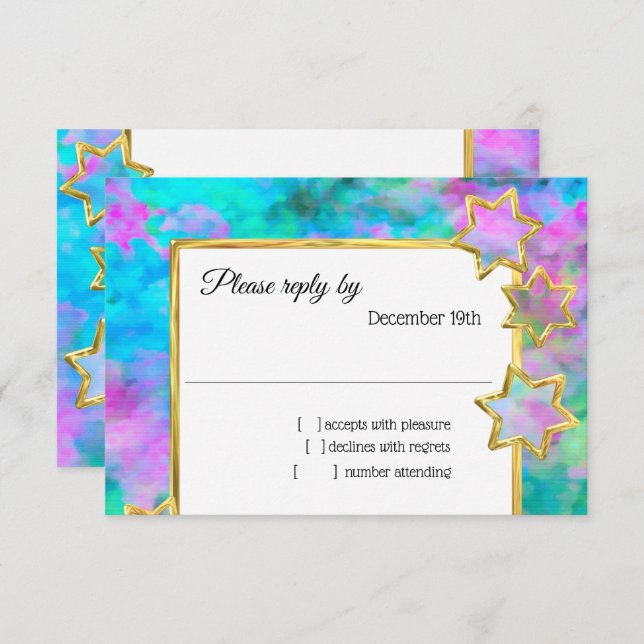 UAWG Gold Star Abstrakt Blue Green Pink Einladung (Vorne/Hinten)