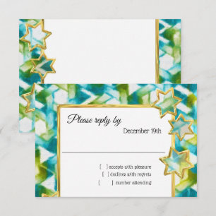 UAWG Gold Star Blue Green Damask Einladung