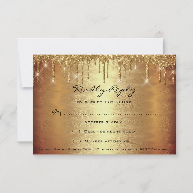 UAWG Gold Tropfen Spark Glitzer Wedding Bridal Sho RSVP Karte (Vorderseite)