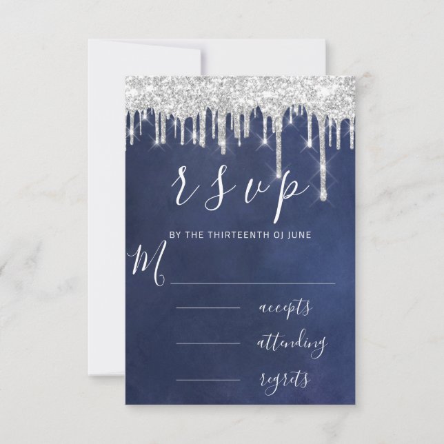 UAWG Gray Silver Aqua Tropfen Wedding Blue Navy RSVP Karte (Vorderseite)