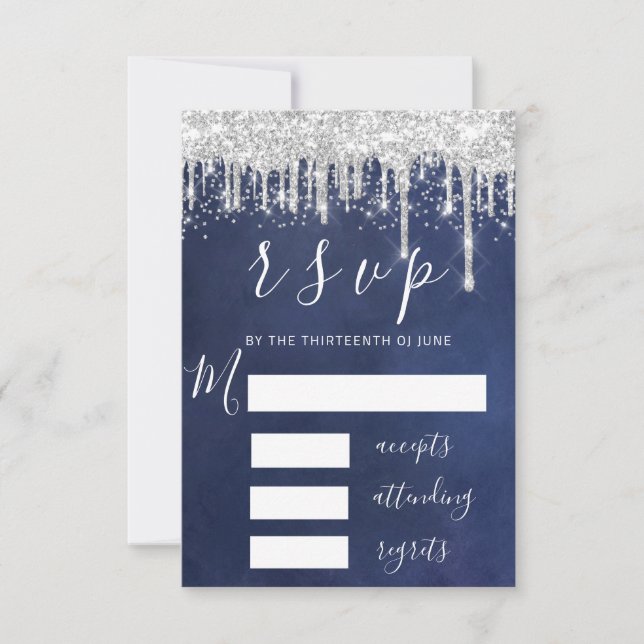 UAWG Gray Silver Tropfens Bridal Wedding Navy Spar RSVP Karte (Vorderseite)