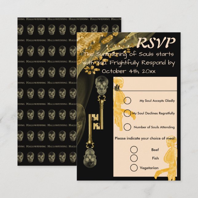 UAWG Hallowedding & Gold Nuggets Skull Keys RSVP Karte (Vorne/Hinten)