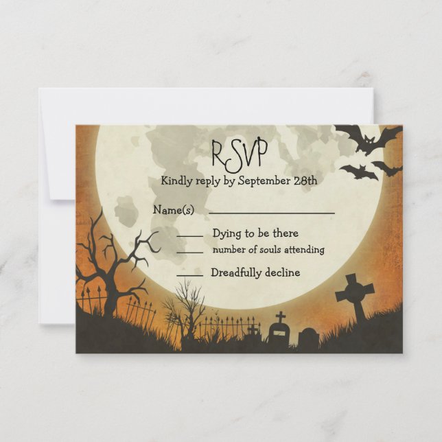 UAWG Halloween Hochzeit in Orange mit Mond RSVP Karte (Vorderseite)