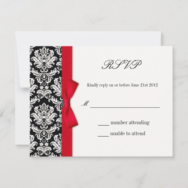 UAWG - Hochzeitskarte "Damask Red Bow" RSVP Karte (Vorderseite)