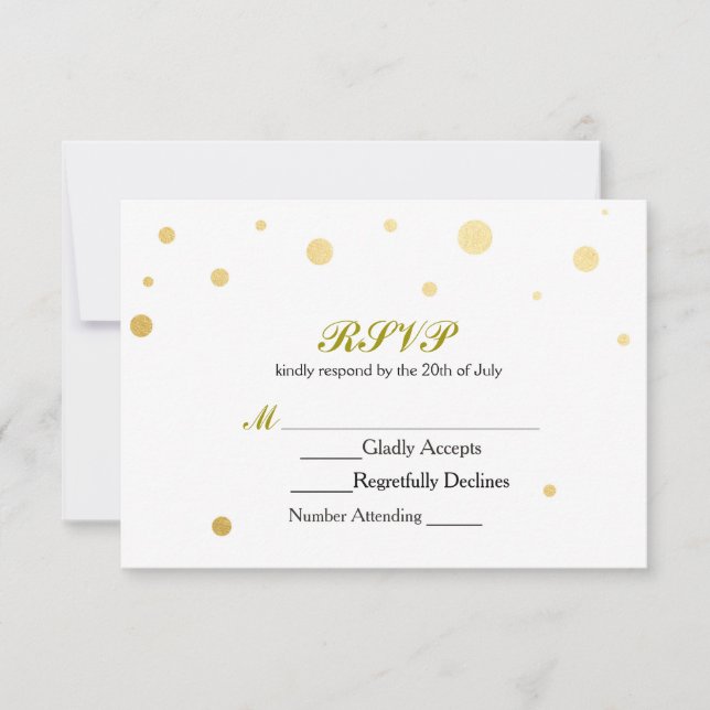 UAwg-Hochzeitskarte für White & Gold Foil Dots RSVP Karte (Vorderseite)