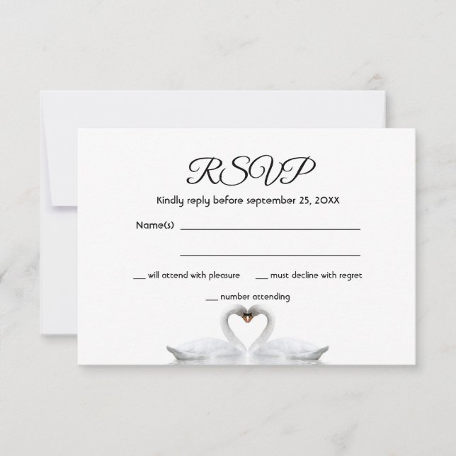 UAWG Hochzeitskarte Weiß Schwan Paar elegant RSVP Karte (Vorderseite)