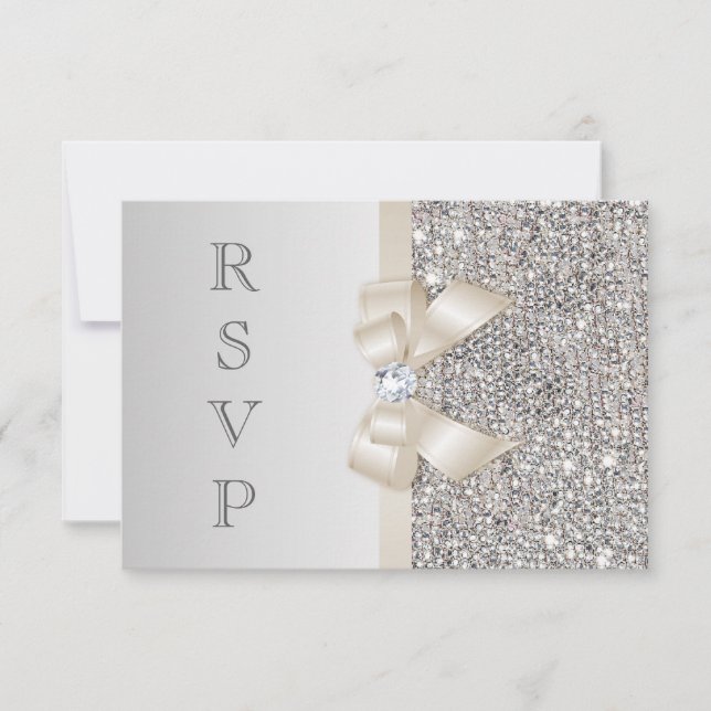 UAWG Imitats Silver Sequins Light Champagne Bow RSVP Karte (Vorderseite)