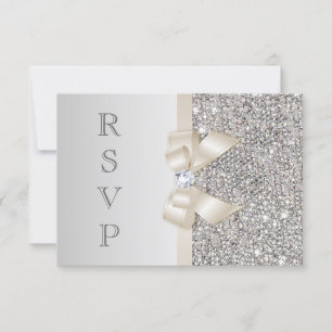 UAWG Imitats Silver Sequins Light Champagne Bow RSVP Karte