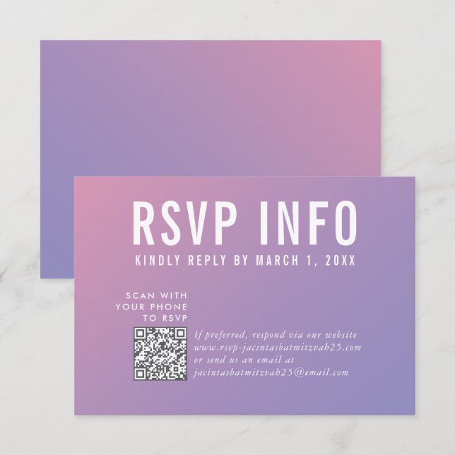 UAWG INFO CARD Moderner lila rosa Qrcode RSVP Karte (Vorne/Hinten)