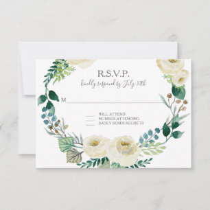 UAWG Ivory Rose Floral BOHO Leaf Wreath RSVP Karte