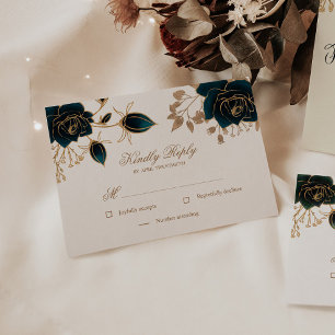 UAwg-Karte für Aquarellgoldfarben und grüne Rose RSVP Karte