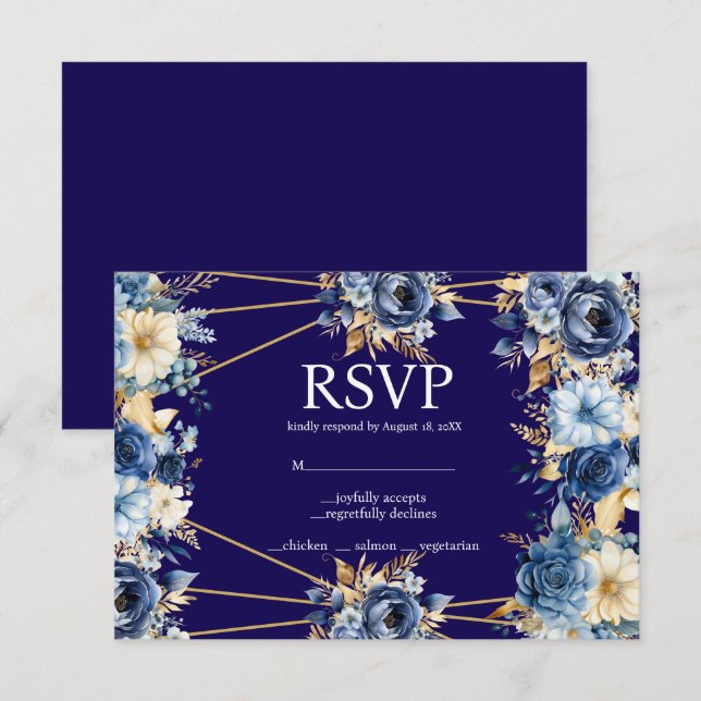 UAwg-Karte für Navy Blue und Gold RSVP Karte (Vorne/Hinten)