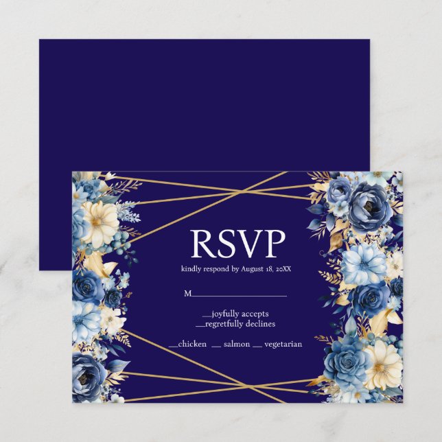 UAwg-Karte für Navy Blue und Gold RSVP Karte (Vorne/Hinten)