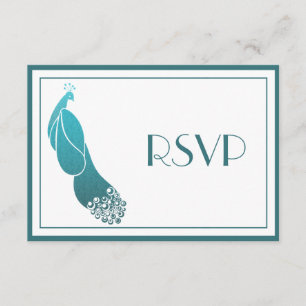 UAWG-Karten Art-Deco-Pfau im Aquamarinen Grünen Einladung