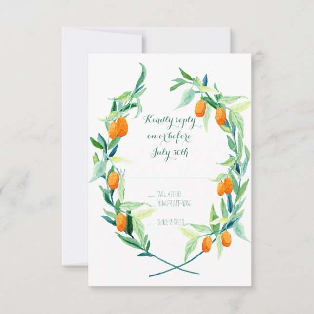 UAWG Laurel Wreath Kumquat Branch Modern Simple RSVP Karte (Vorderseite)