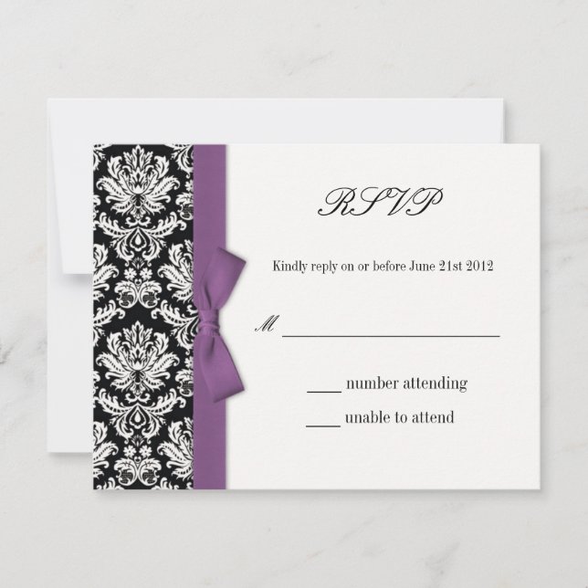 UAWG - Lila Bow-Hochzeitkarte für Damaskus RSVP Karte (Vorderseite)