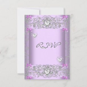 UAWG Lilac Damask Wedding White Diamond Hearts RSVP Karte