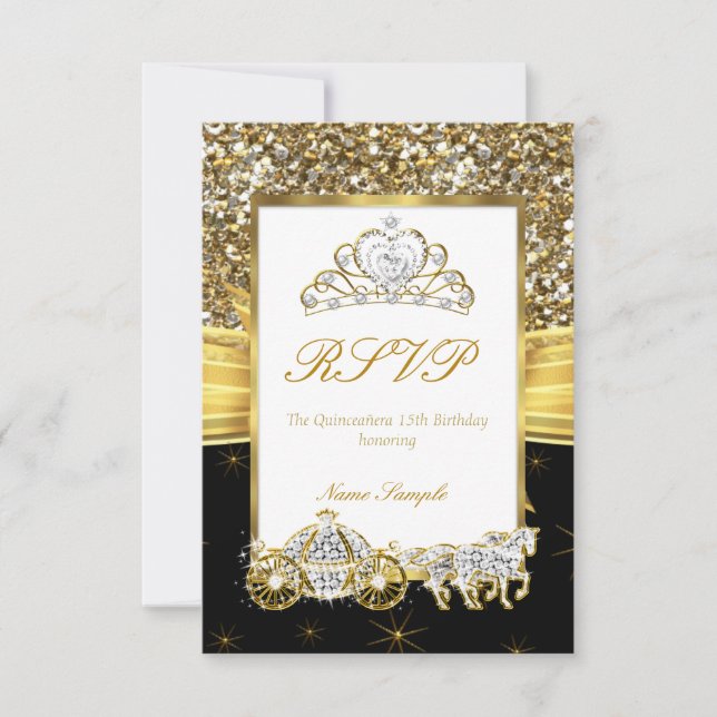 UAWG Magical Quinceanera Gold Black Horriage RSVP Karte (Vorderseite)