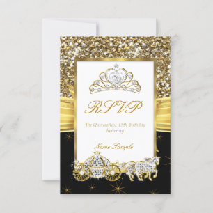 UAWG Magical Quinceanera Gold Black Horriage RSVP Karte