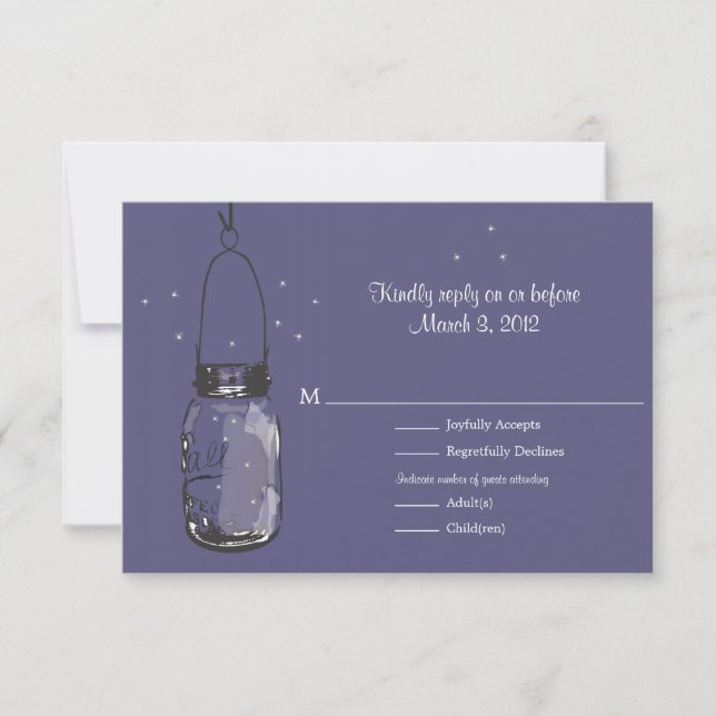 UAWG Mason Jar & Fireflies Hochzeit RSVP Karte (Vorderseite)