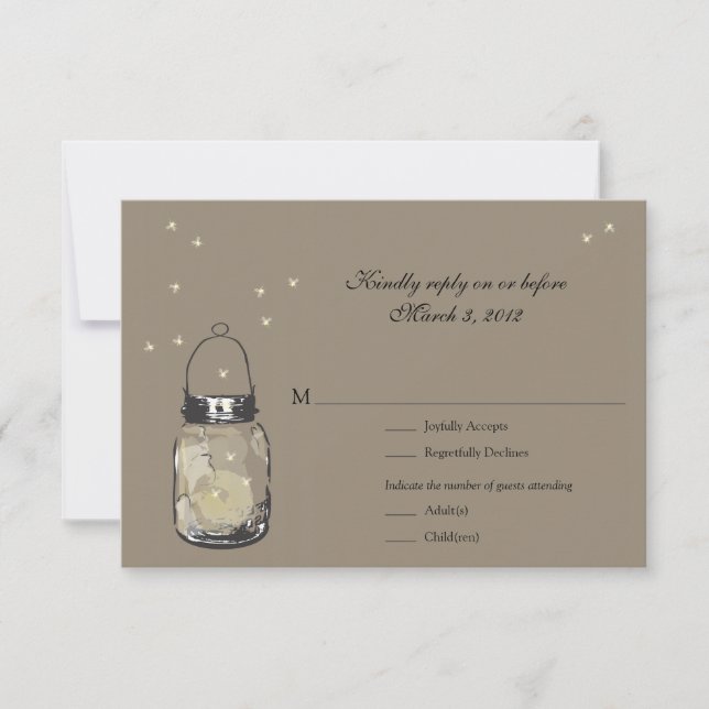 UAWG Mason Jar & Fireflies Hochzeit RSVP Karte (Vorderseite)