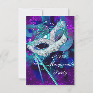 UAWG Masquerade Ball Party Aquamarin Blaue Lila Ma RSVP Karte