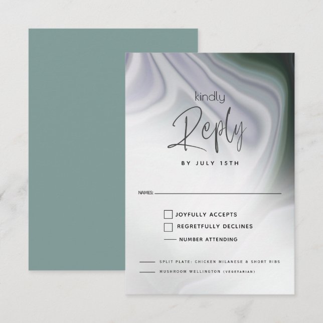 UAWG MEHL | Dusty Jade und Violet Abstrakt RSVP Karte (Vorne/Hinten)